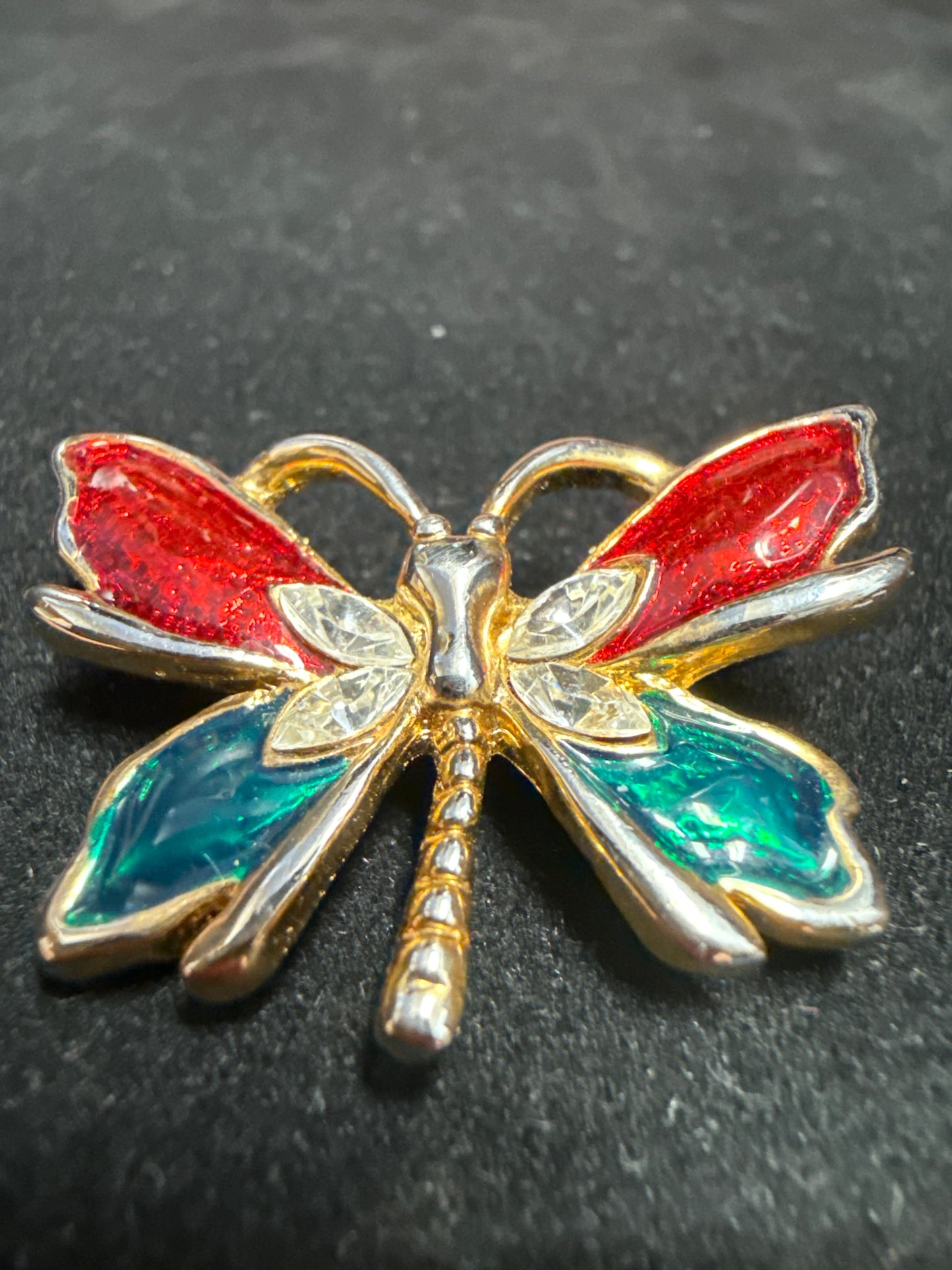 A Gold-Tone Metal Butterfly bBrooch with Enamel and Rhinestones