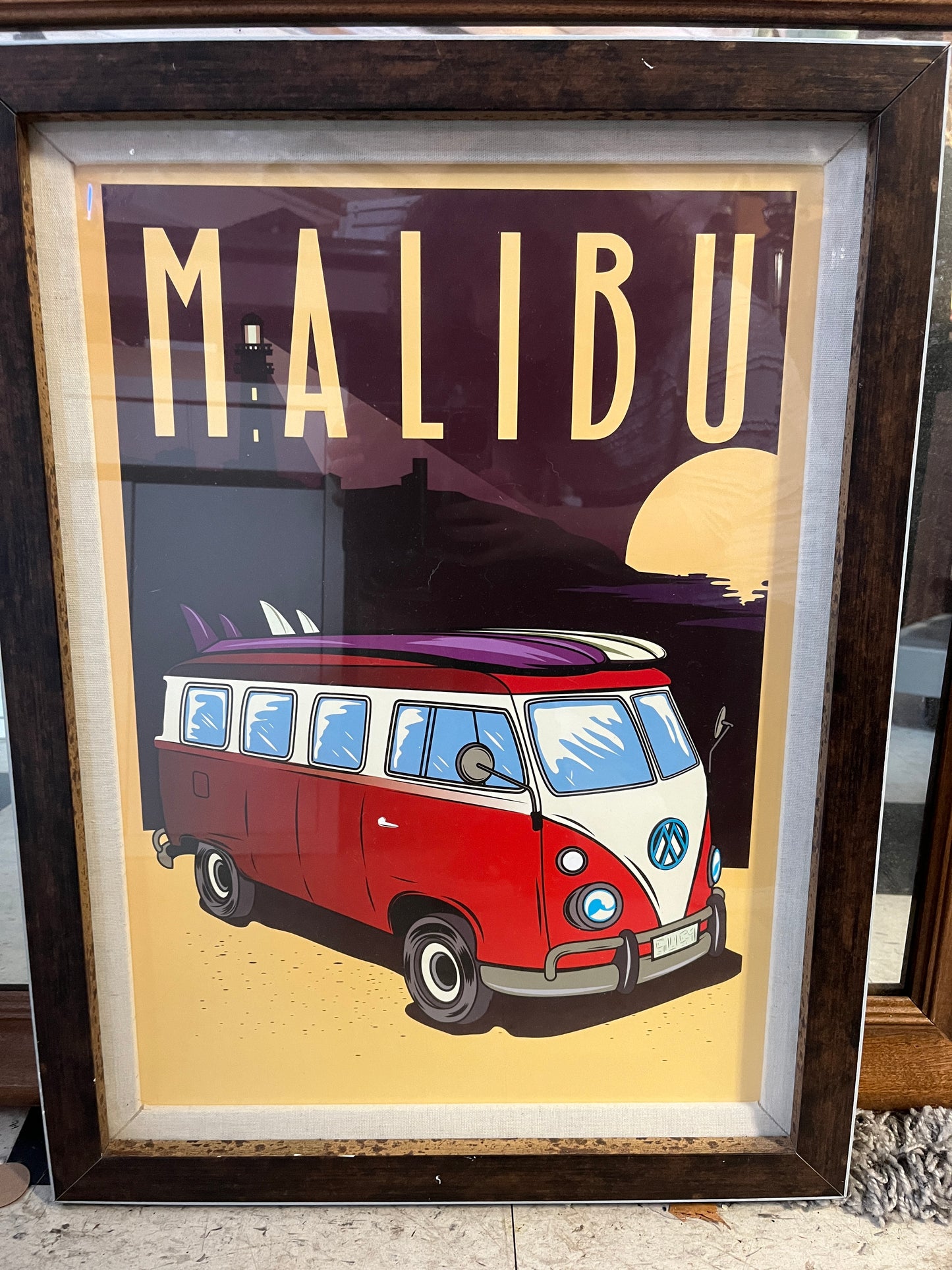 Framed Malibu California Retro Style Travel Poster