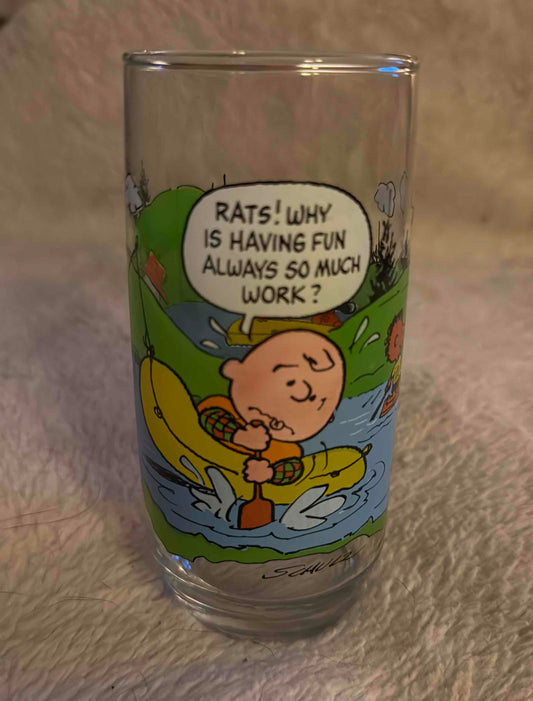 1980s Vintage McDonalds Peanuts Glass Tumbler with Charlie Brown