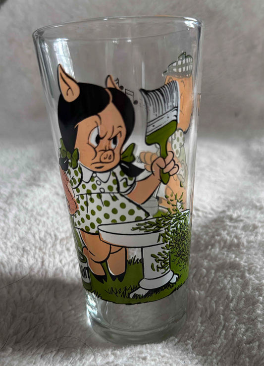 1976 Vintage Pepsi Collectible Looney Tunes Glass Tumbler "Petunia and Porky Pig"