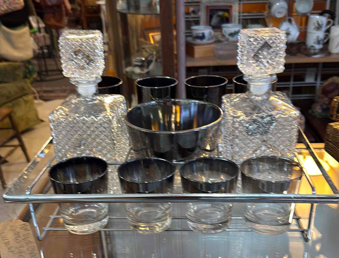 Mid-20th Century Barware Decanter, Glasses, and Ice Bucket Set