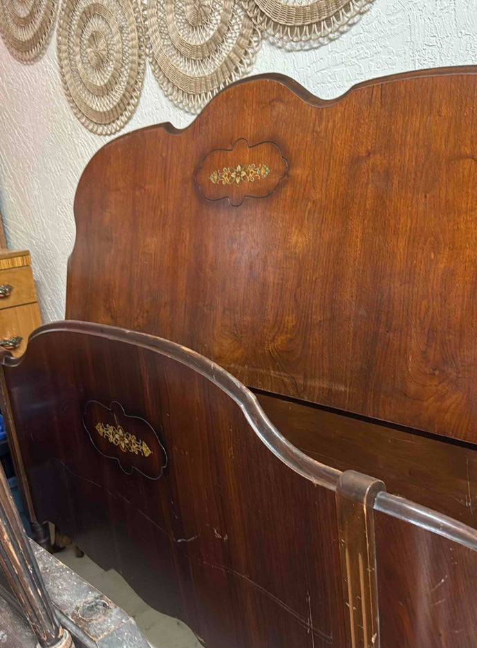 Art Deco Antique Full-Sized Bed with Decorative Inlay from Early 20th Century