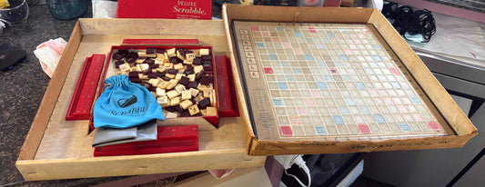 Vintage 1950s "Deluxe Scrabble" Game Set by Selchow & Righter.