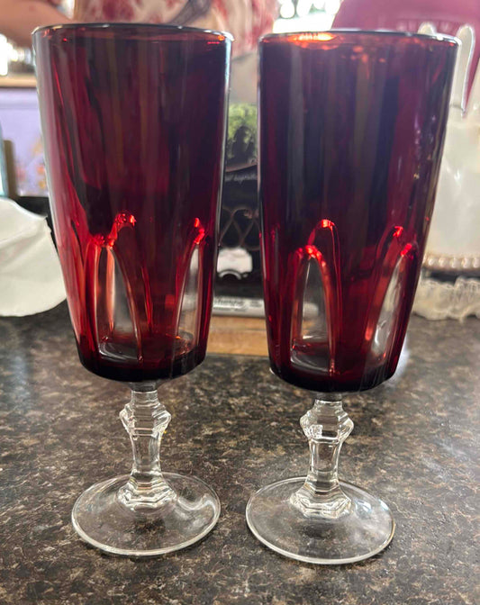 1960s Cristal d'Arques Durand "Gothic" Ruby Red Glasses