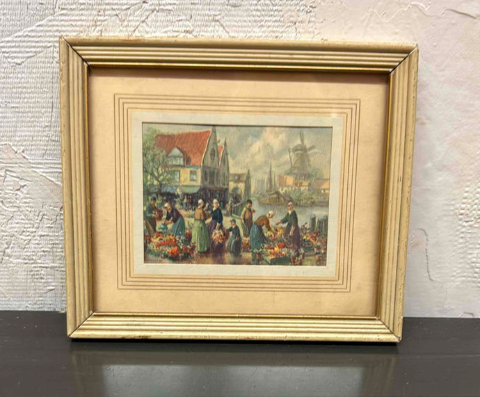 Framed Vintage Van Vreeland Dutch Flower Market Lithograph Print