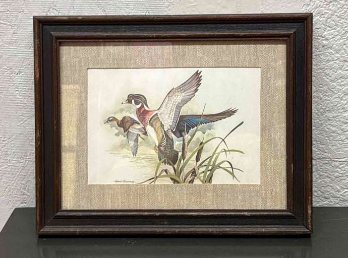 Vintage Framed Art Print by Leland Brewsaugh Featuring Ducks