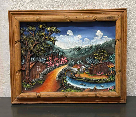 Vintage 3D Landscape Painting, Signed "LGM"
