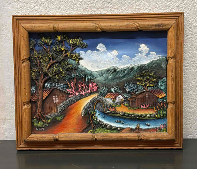 Vintage 3D Landscape Painting, Signed 