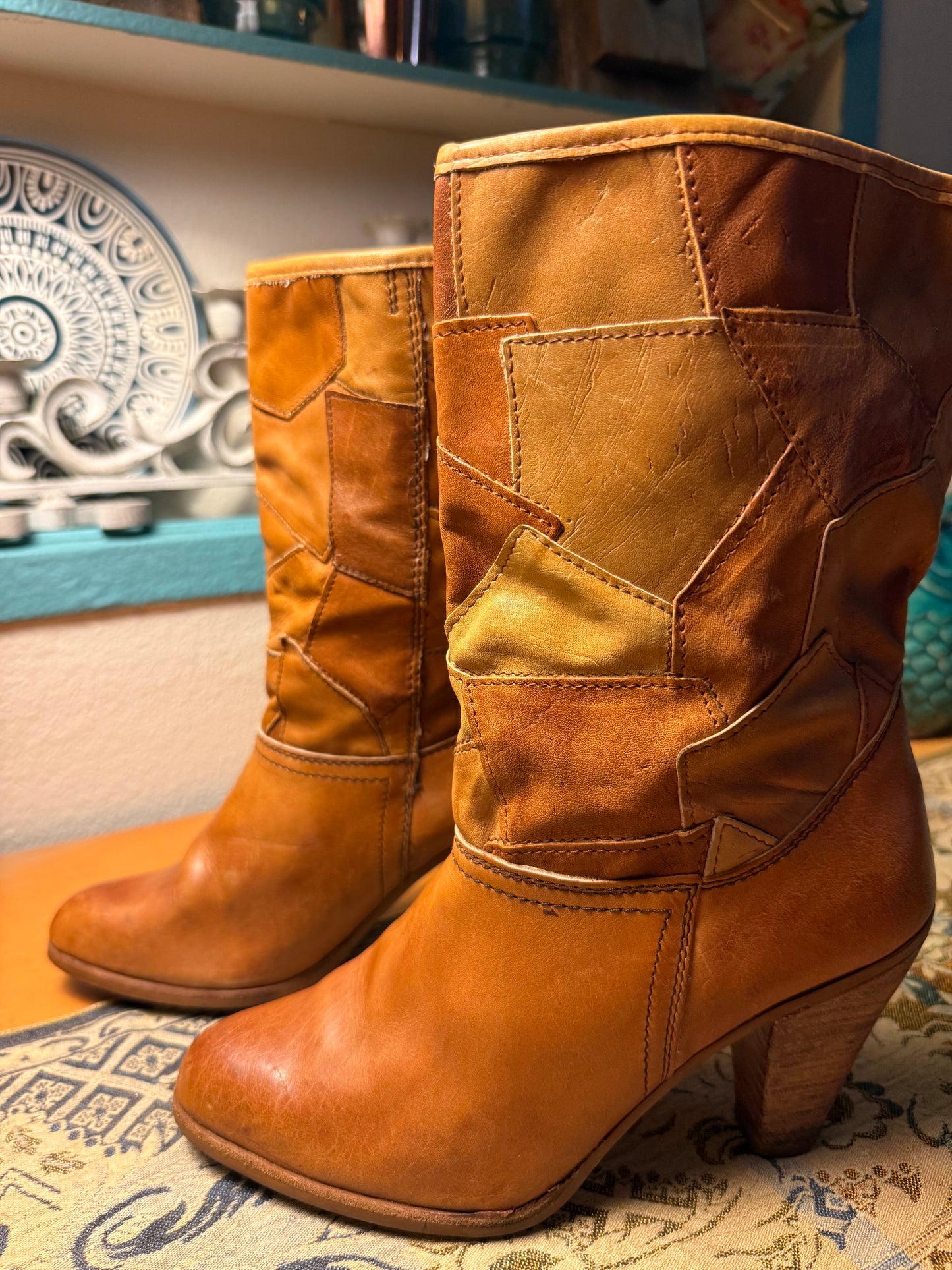 Vintage 1970s Patchwork Leather Boots
