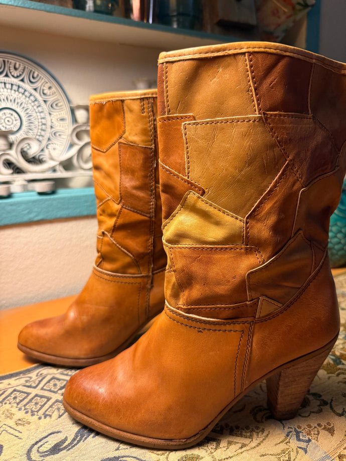 Vintage 1970s Patchwork Leather Boots
