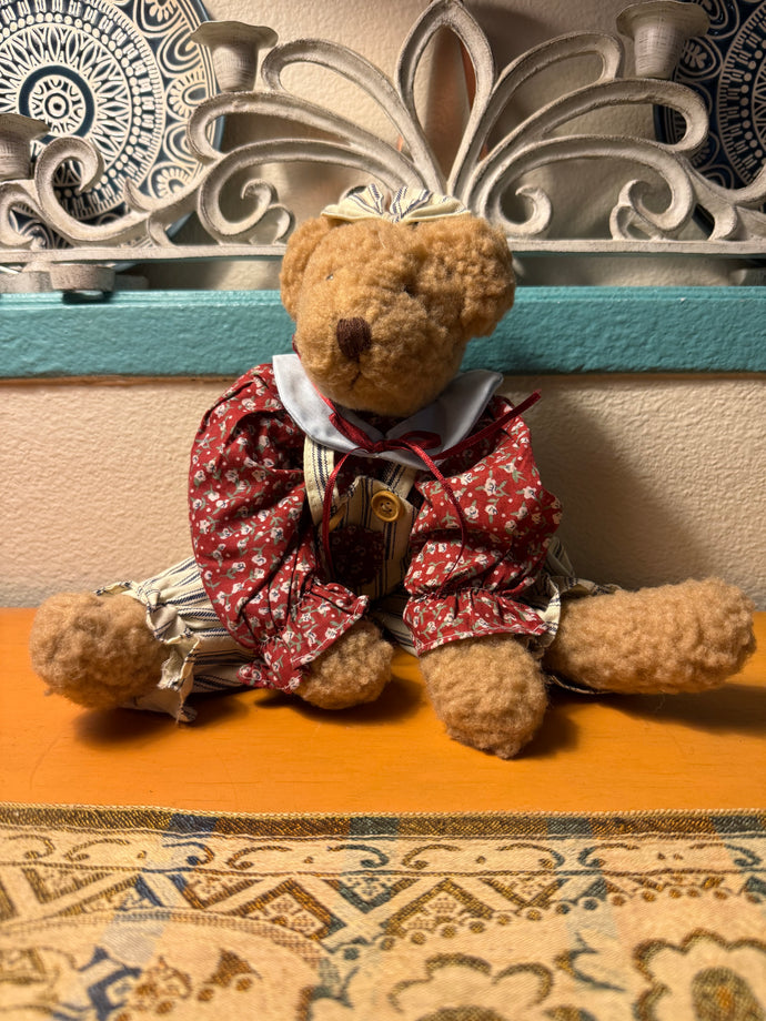 Vintage Teddy Bear Dressed in a Floral Dress