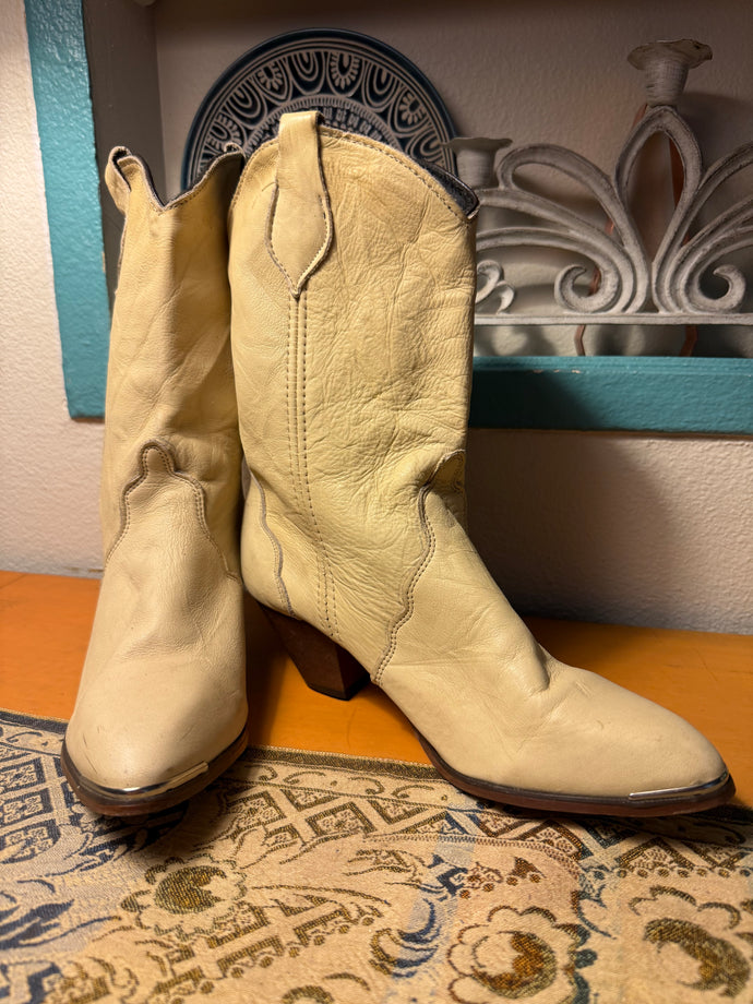 Vintage Free People Light-colored Leather Cowboy Boots Size 5