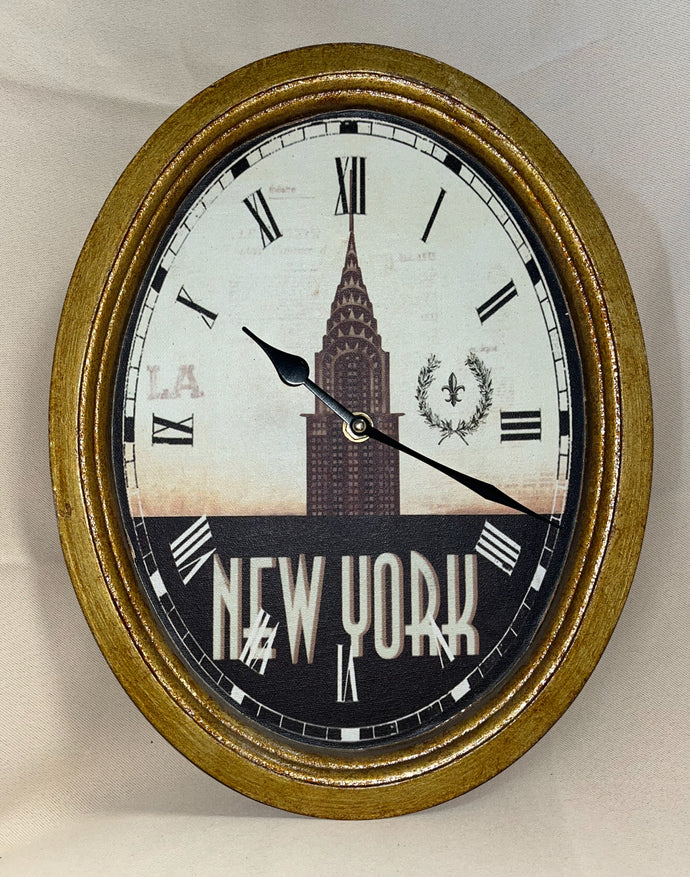New York Clock with Gold Rim and Black Roman Numerals