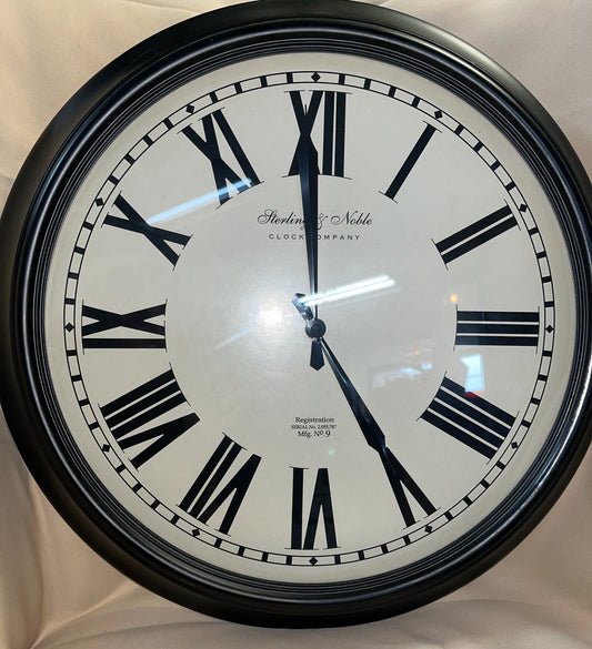 1900s-2000s Sterling and Noble Black Clock with Roman Numbers