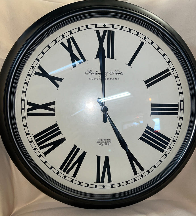 1900s-2000s Sterling and Noble Black Clock with Roman Numbers