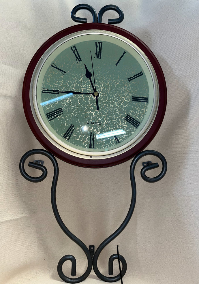 1970s-1980s Red Hanging Clock with Metal Accents