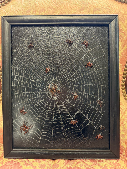 Orginal art painting Spiderweb with resin spiders
