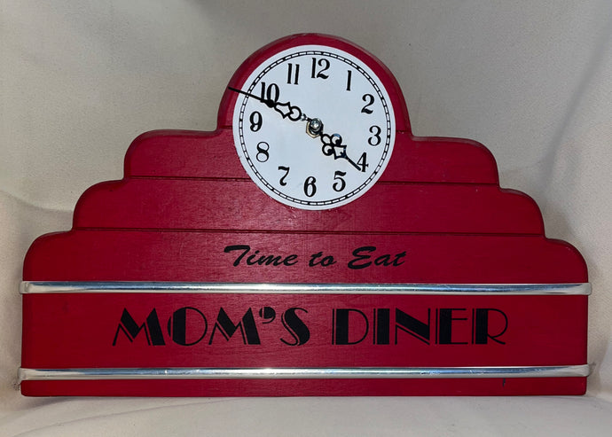 Vintage 70s Time to Eat, Moms Diner Red Wooden Clock