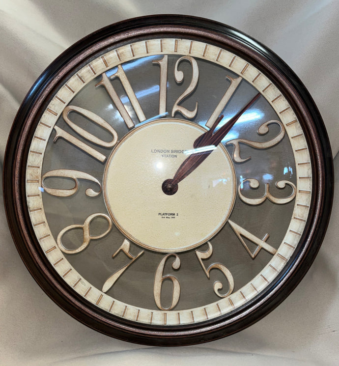 London Bridge Station Clock with Brown Rim and Whitewashed Roman Numerals