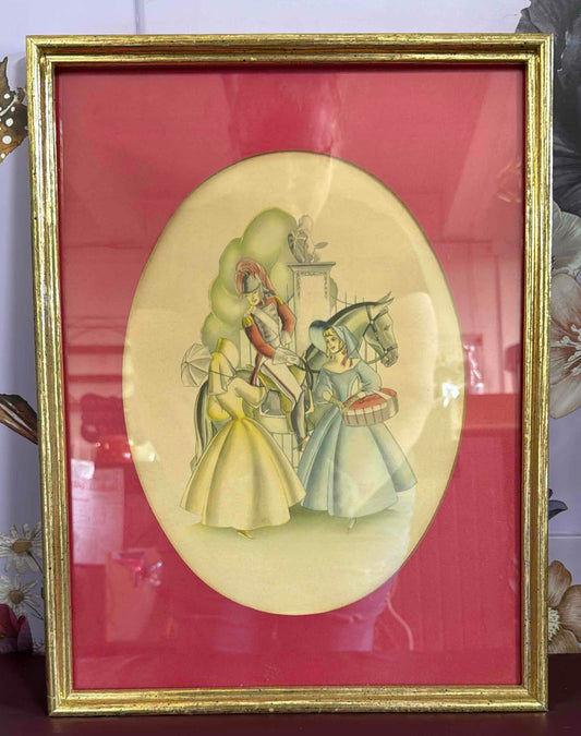 Gold Frame Victorian Fashion Print (3 Figures)