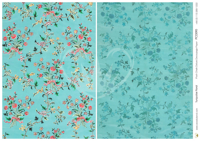 Turquoise Floral Posh Chalk Deluxe Decoupage - A3 11-3/4 x 16-1/2 in