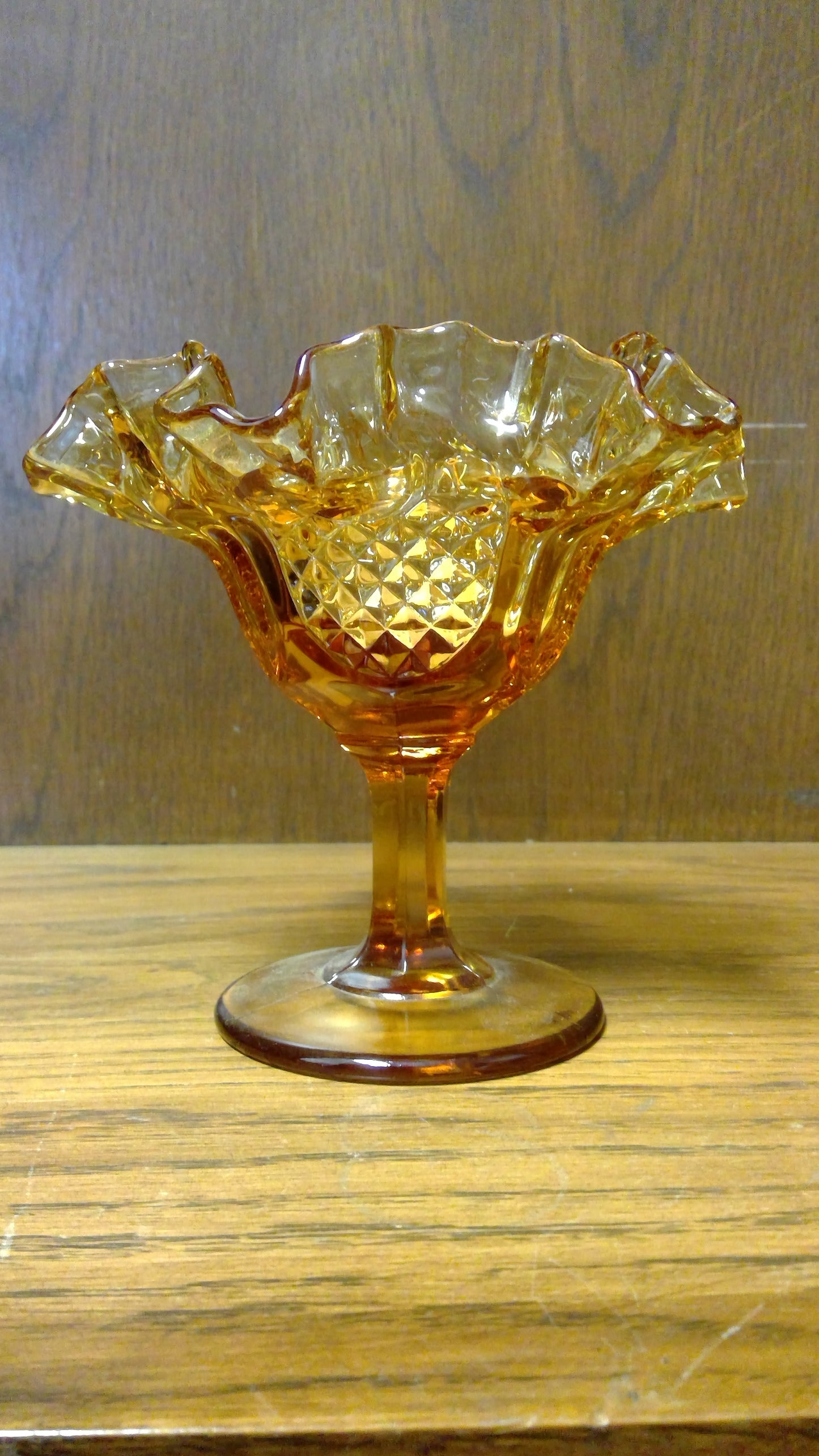 Vintage Fenton Ruffled Amber Glass