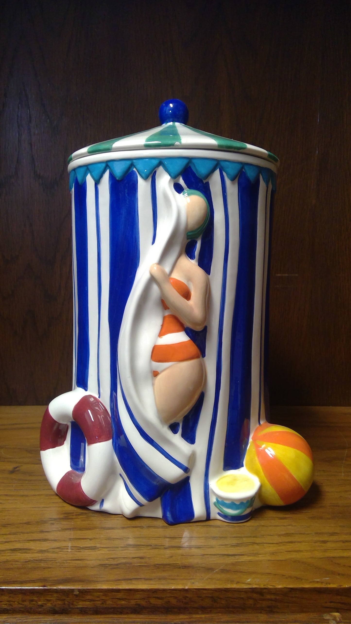 Vintage Beach Cabana Cookie Jar