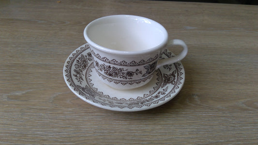 2pc Brown Floral Saucer and Teacup