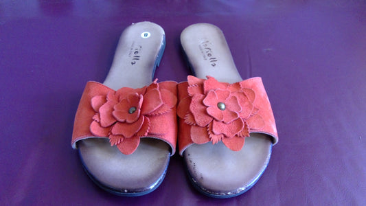 Orange Floral Leather Sandals