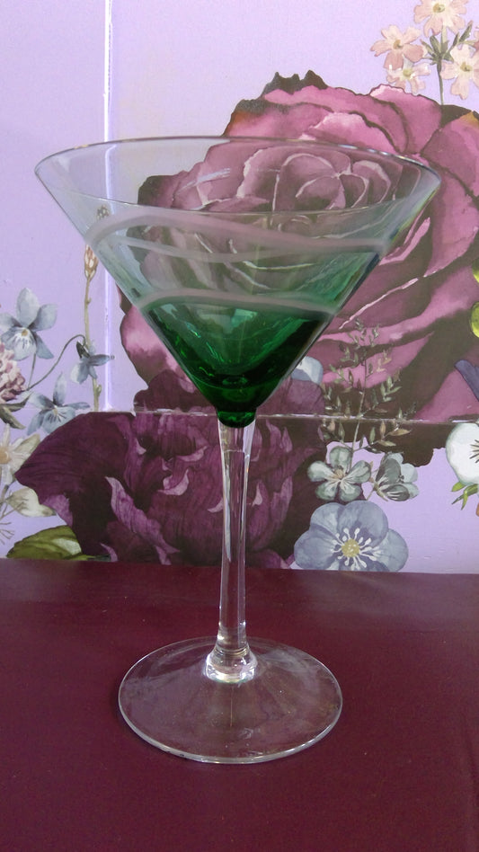 Green and White Swirl Martini Glass