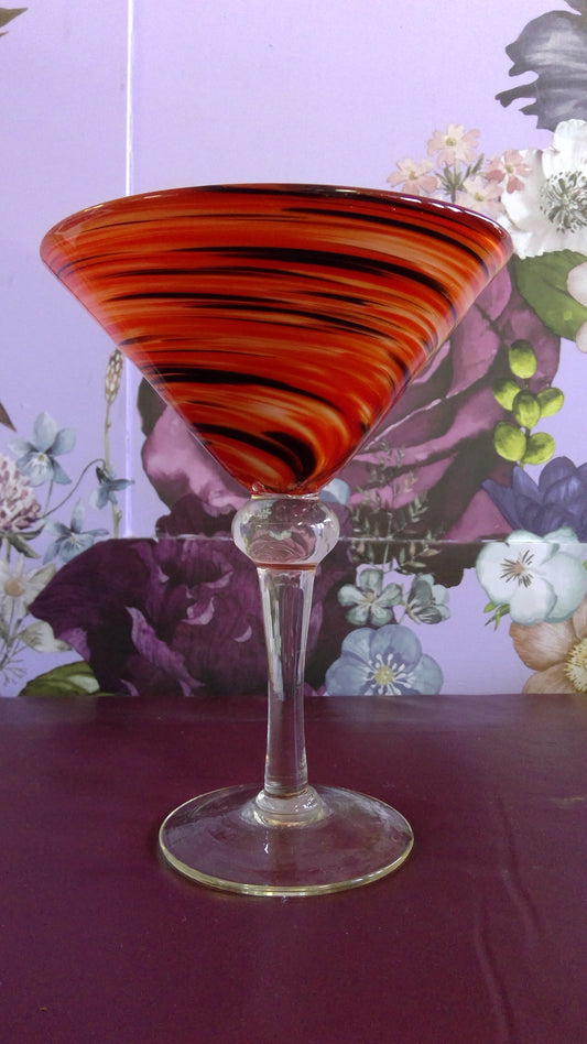Vintage Pier 1 , Orange and Black Swirl Martini Glass