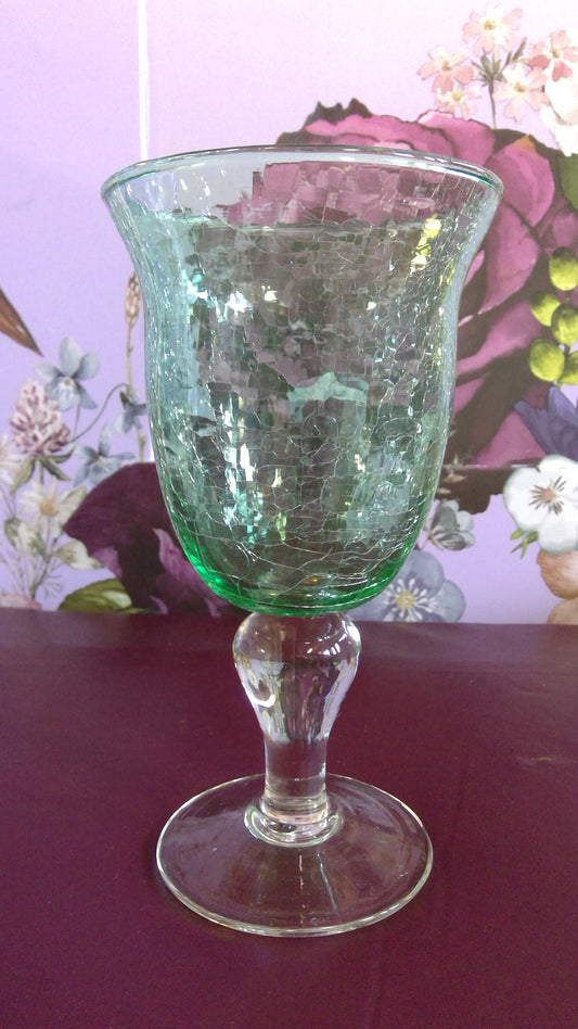 Vintage Pier 1 Green Crackle Goblet