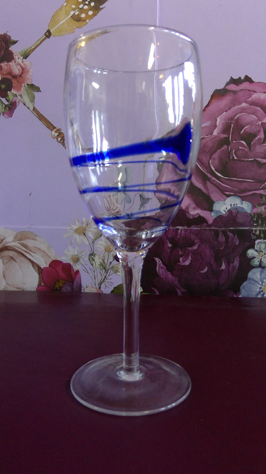 Vintage Pier 1 Clear Blue swirl Water Glass