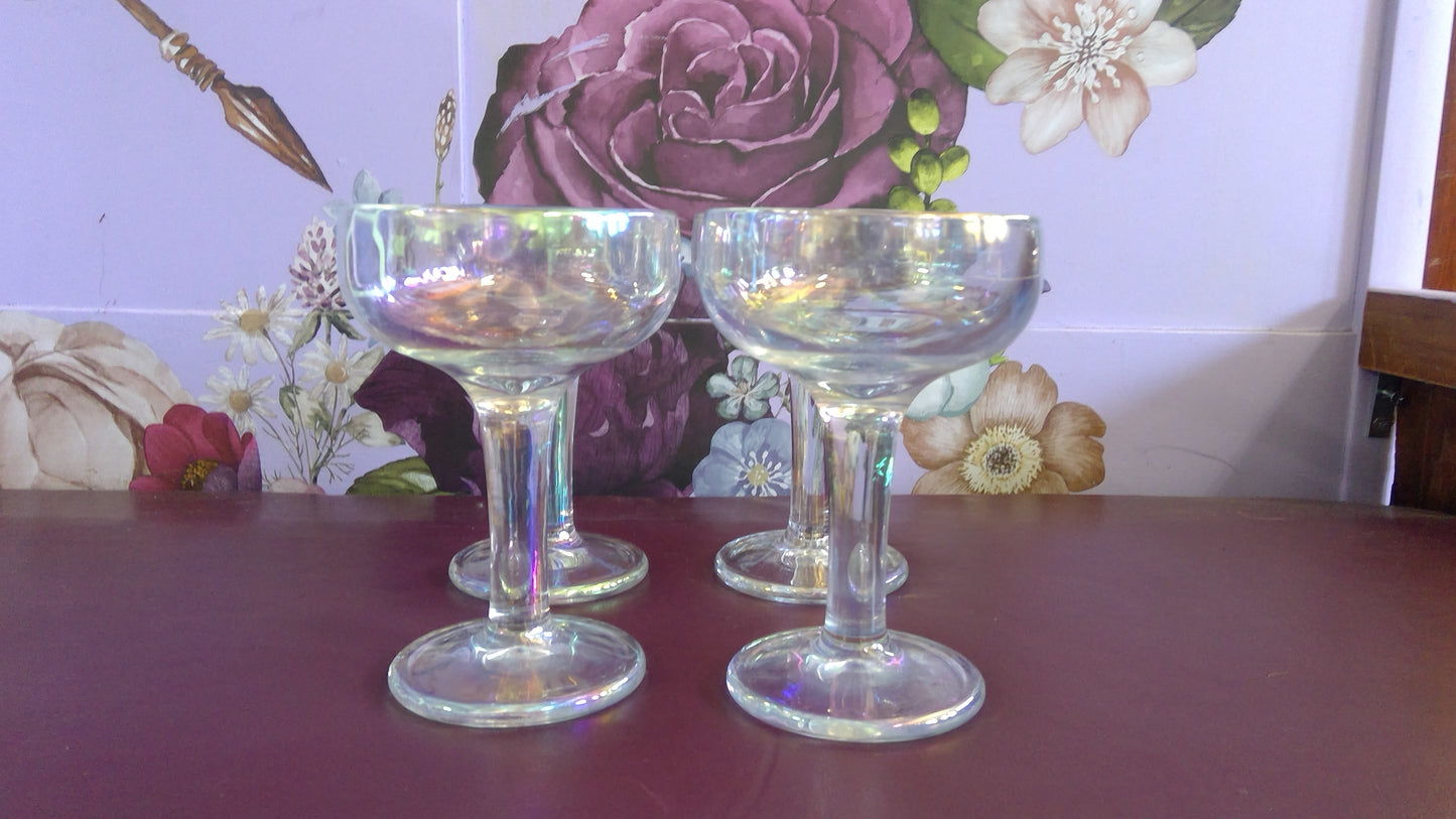 4pc Vintage Iridescent Champagne Coupes