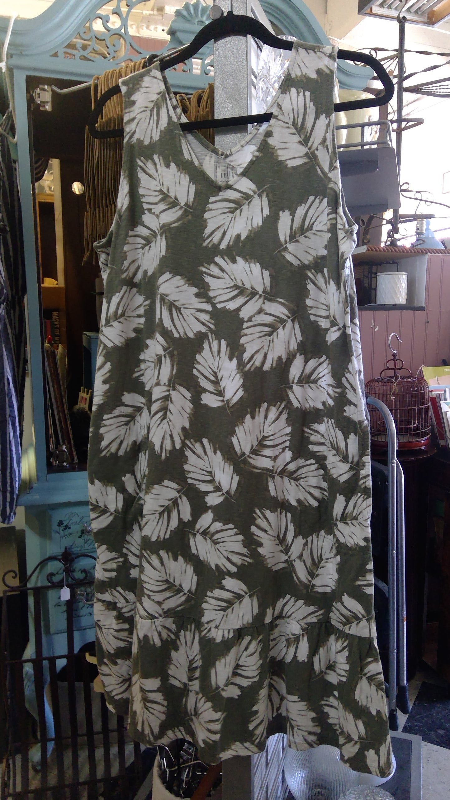 Green Leaf Patterned Summer Dress