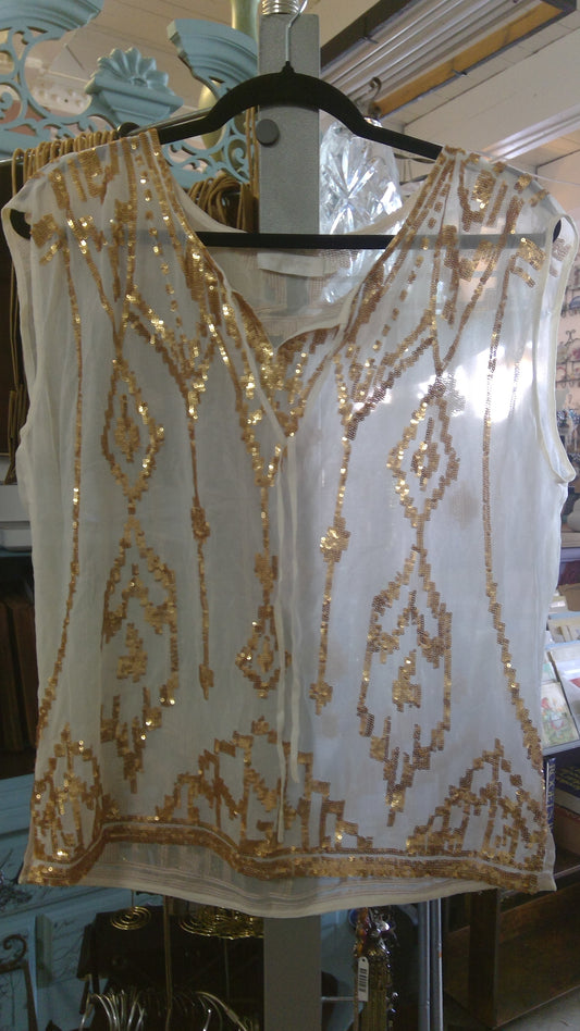 Sheer Top with Gold Sequins