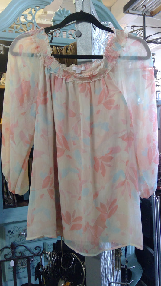 Pink Ruffle Sleeve Blouse