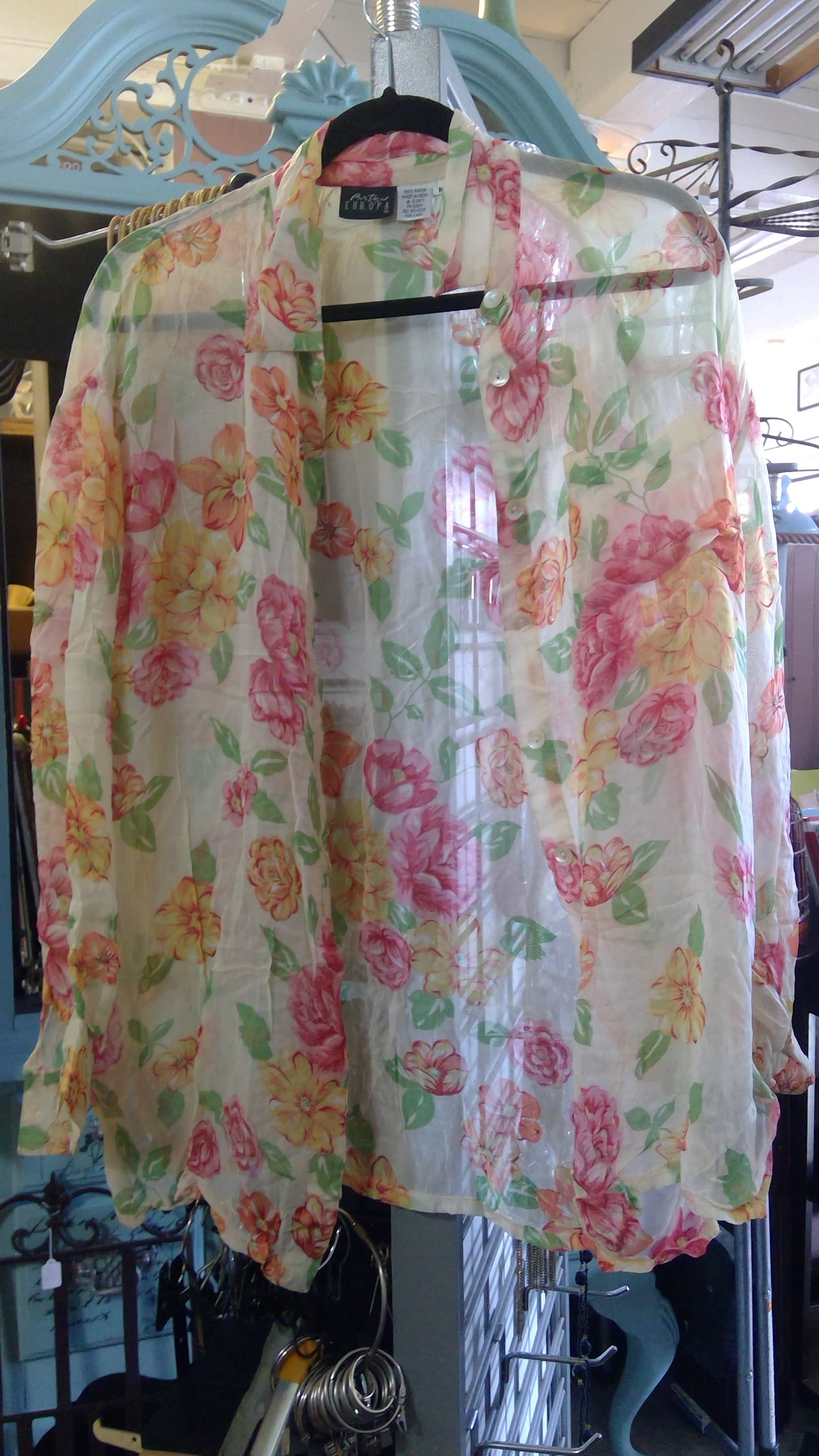 Sheer Floral Button Down Blouse