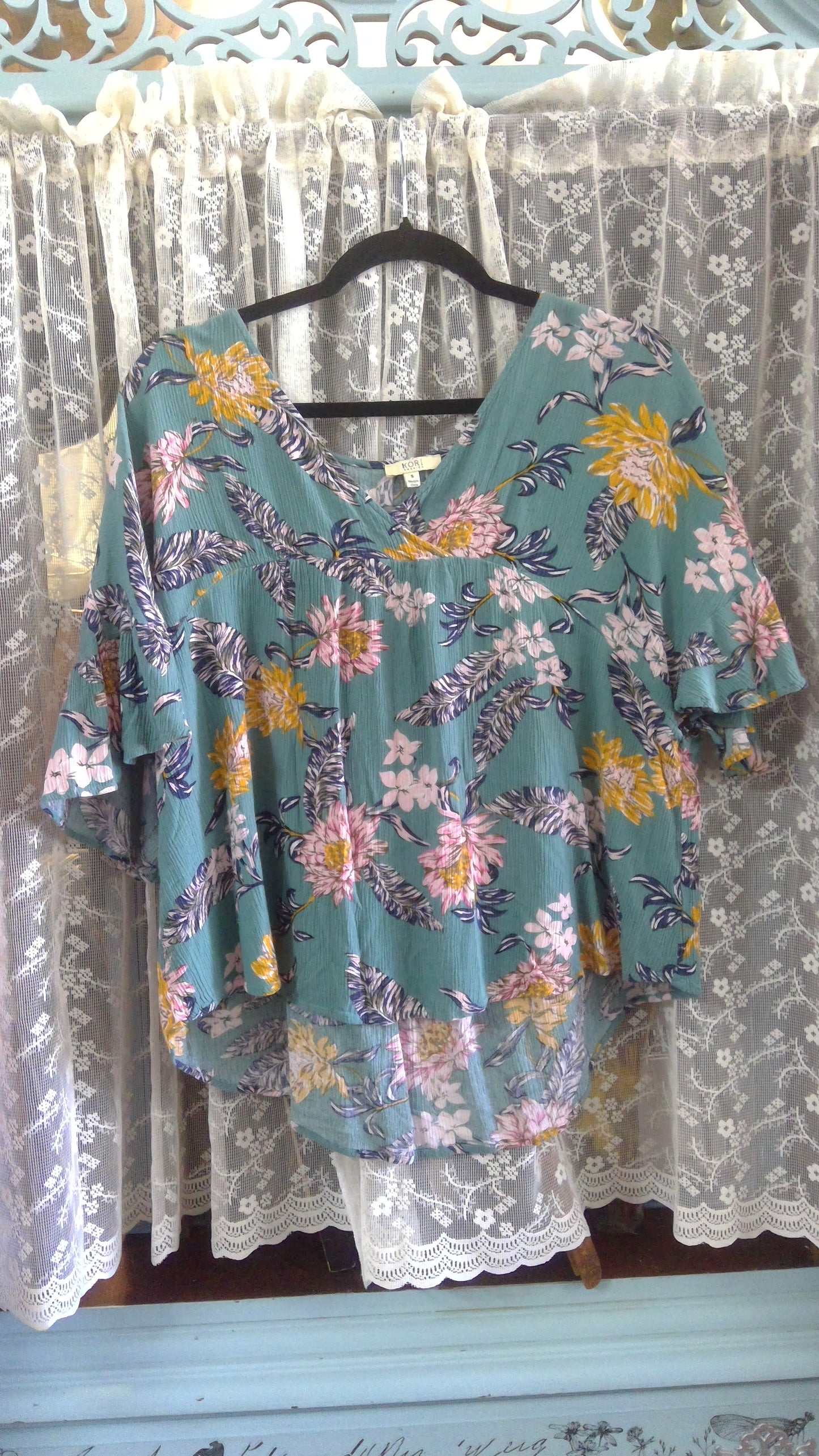 Teal Floral Blouse
