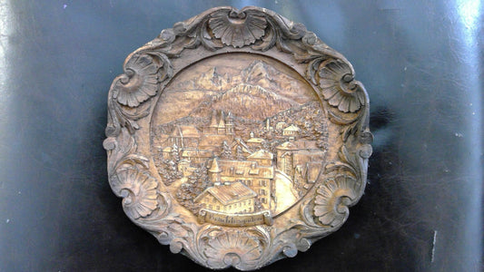 Vintage German Souvenir Relief Plate – Berchtesgarden| Ornate Carved Wall Decor