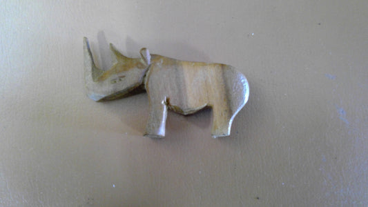 Small Vintage Hand-Carved Wooden Rhinoceros Figurine – Rustic Safari Décor
