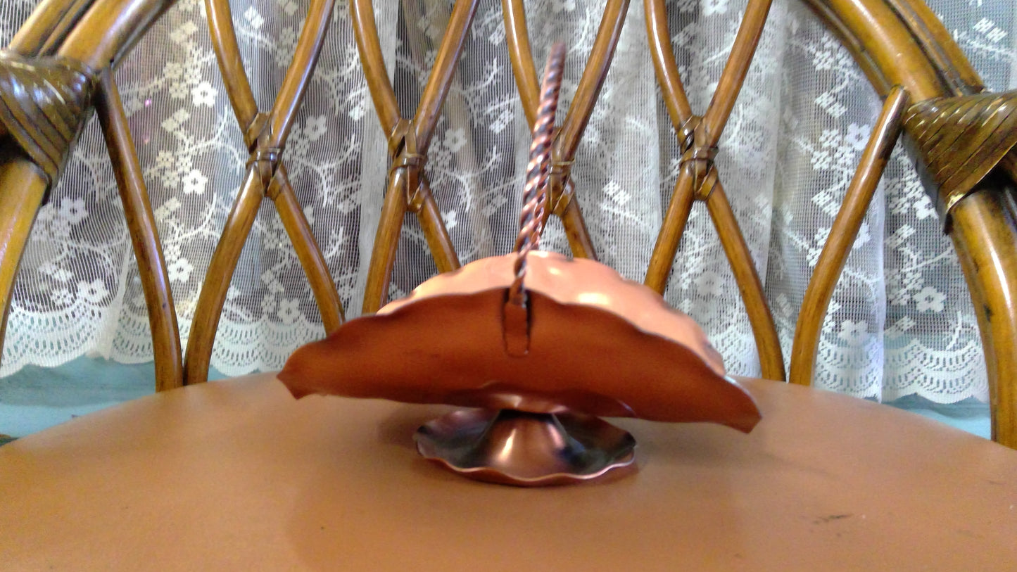 Vintage Hand-Hammered Copper Basket Candle Holder with Twisted Handle