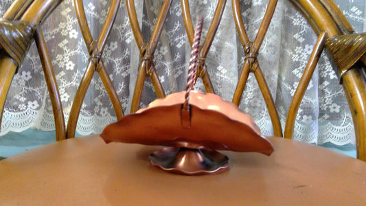 Vintage Hand-Hammered Copper Basket Candle Holder with Twisted Handle