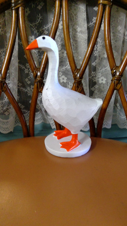 Vintage White Goose Figurine with Orange Bill and Feet – Farmhouse Décor