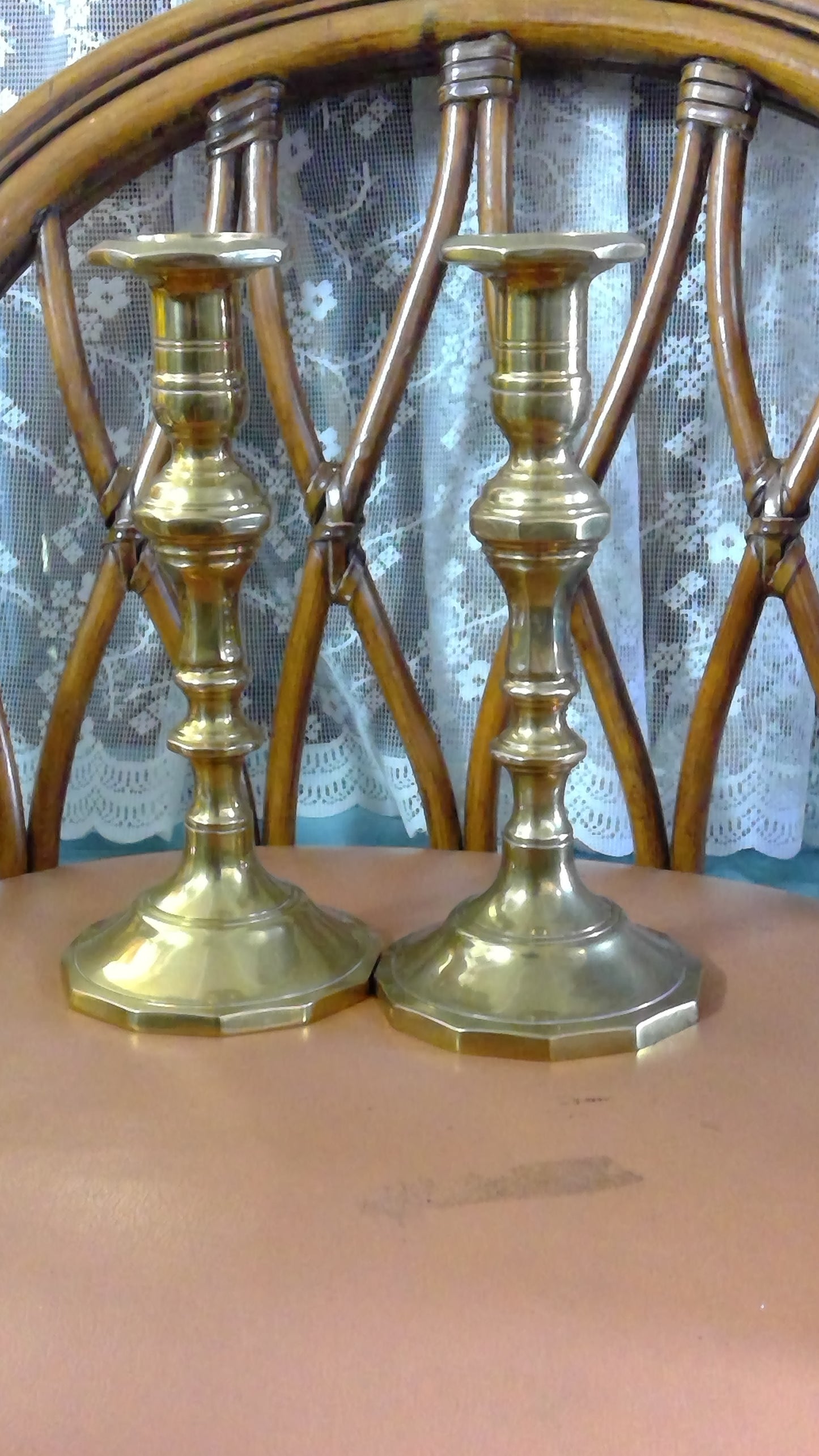 Vintage Pair of Tall Brass Candlesticks – Made in Thailand