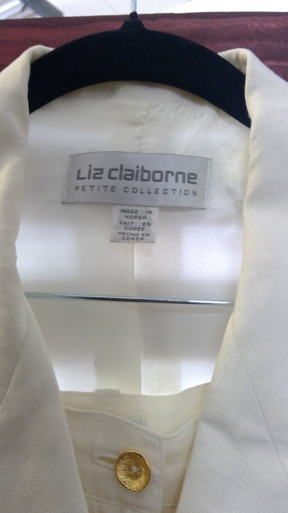 Vintage 80s/90s Liz Claiborne Petite Ivory Double-Breasted Pantsuit | Gold Buttons