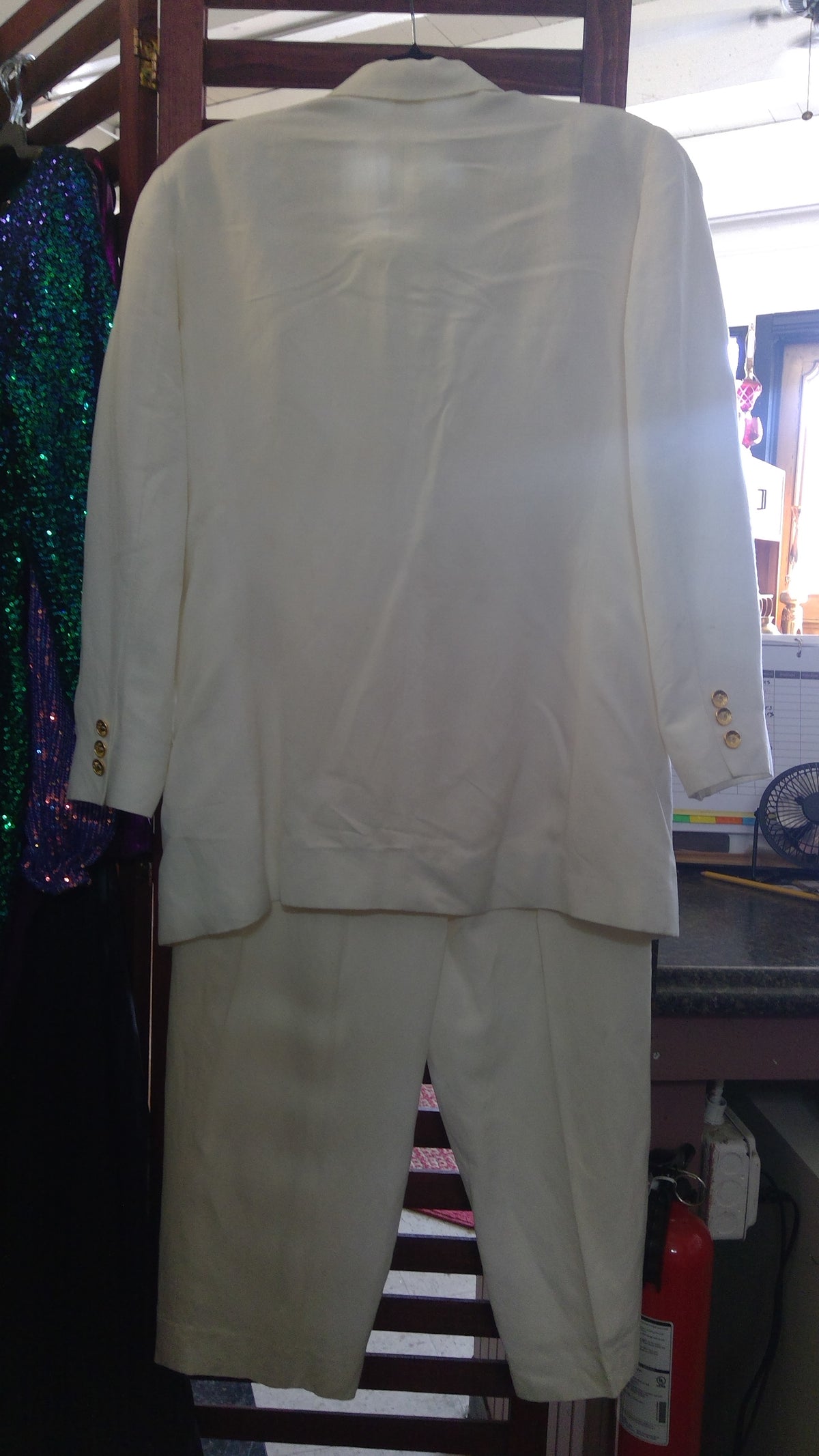 Vintage 80s/90s Liz Claiborne Petite Ivory Double-Breasted Pantsuit | Gold Buttons
