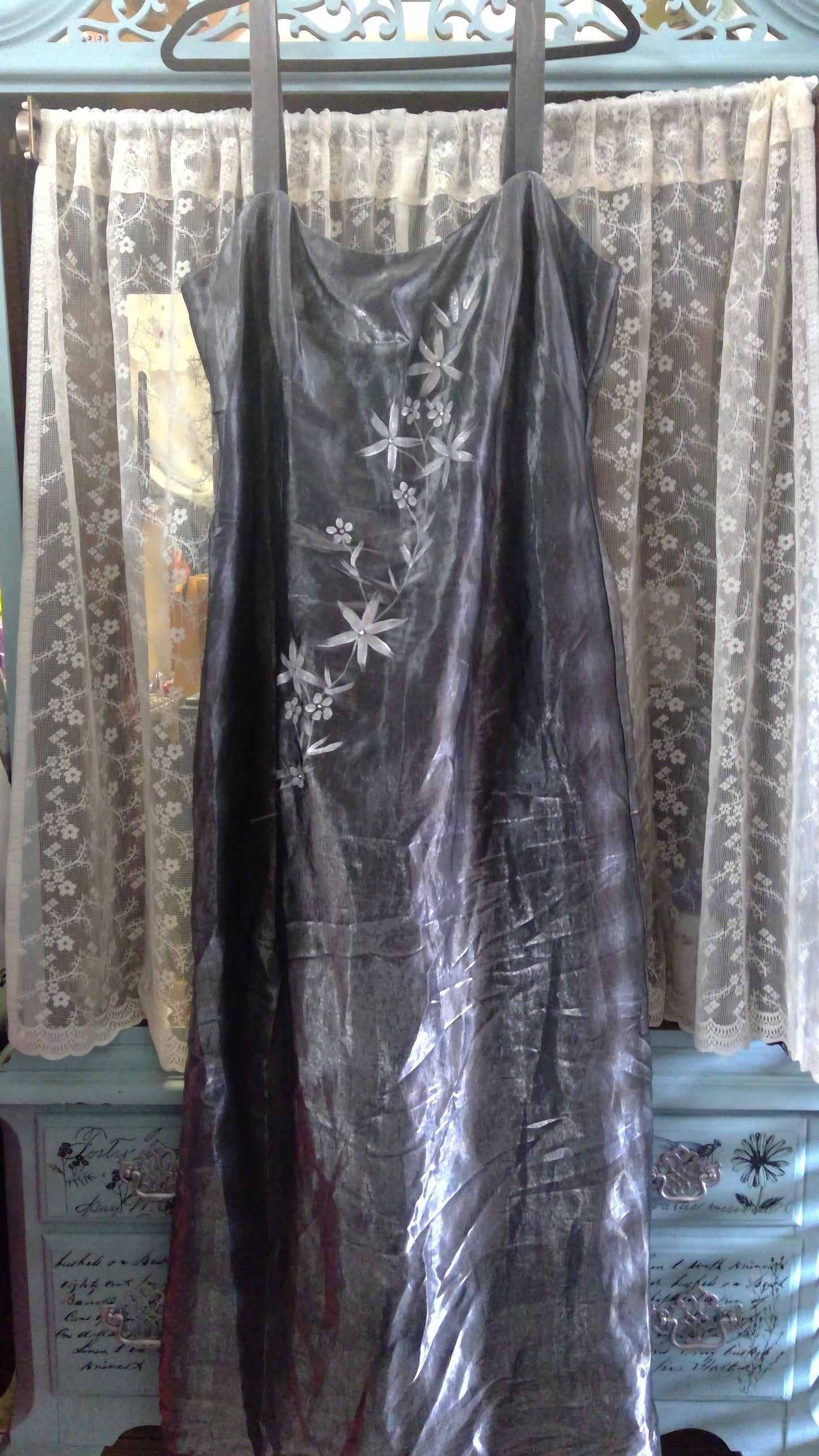 Vintage Dave & Johnny Metallic Floral Evening Dress | 80s/90s Formal Gown