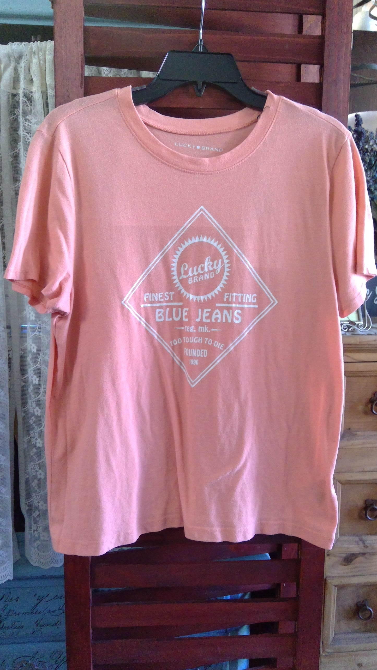Lucky Brand Baby Pink Logo T-Shirt | 50/50 Cotton Blend | Size L