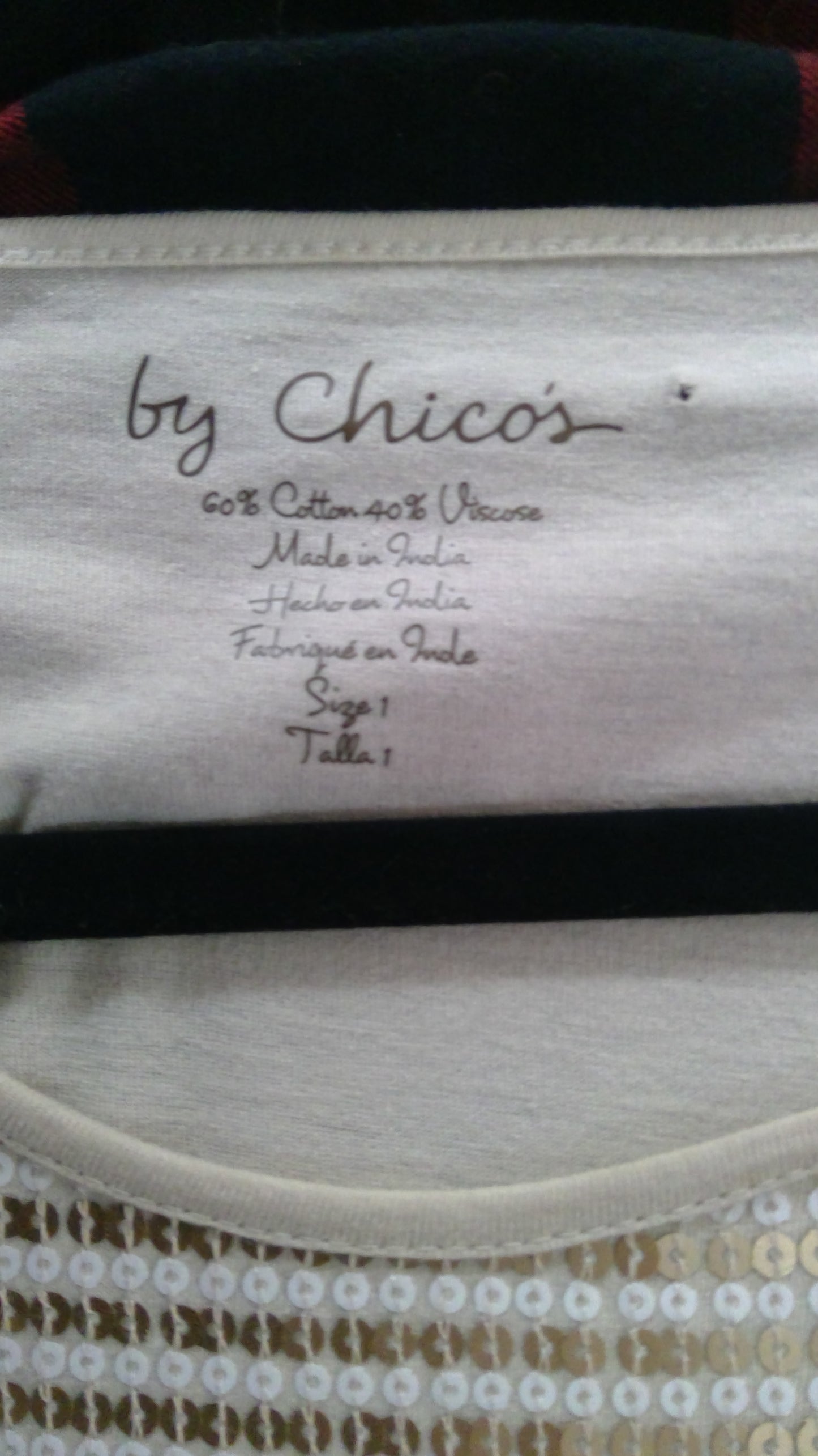 White & Gold Sequin Stripe Top | Chico’s | Sparkle Detail | Size L